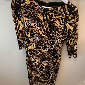 David Meister Midi Ruched Dress 3/4 Length Sleeves